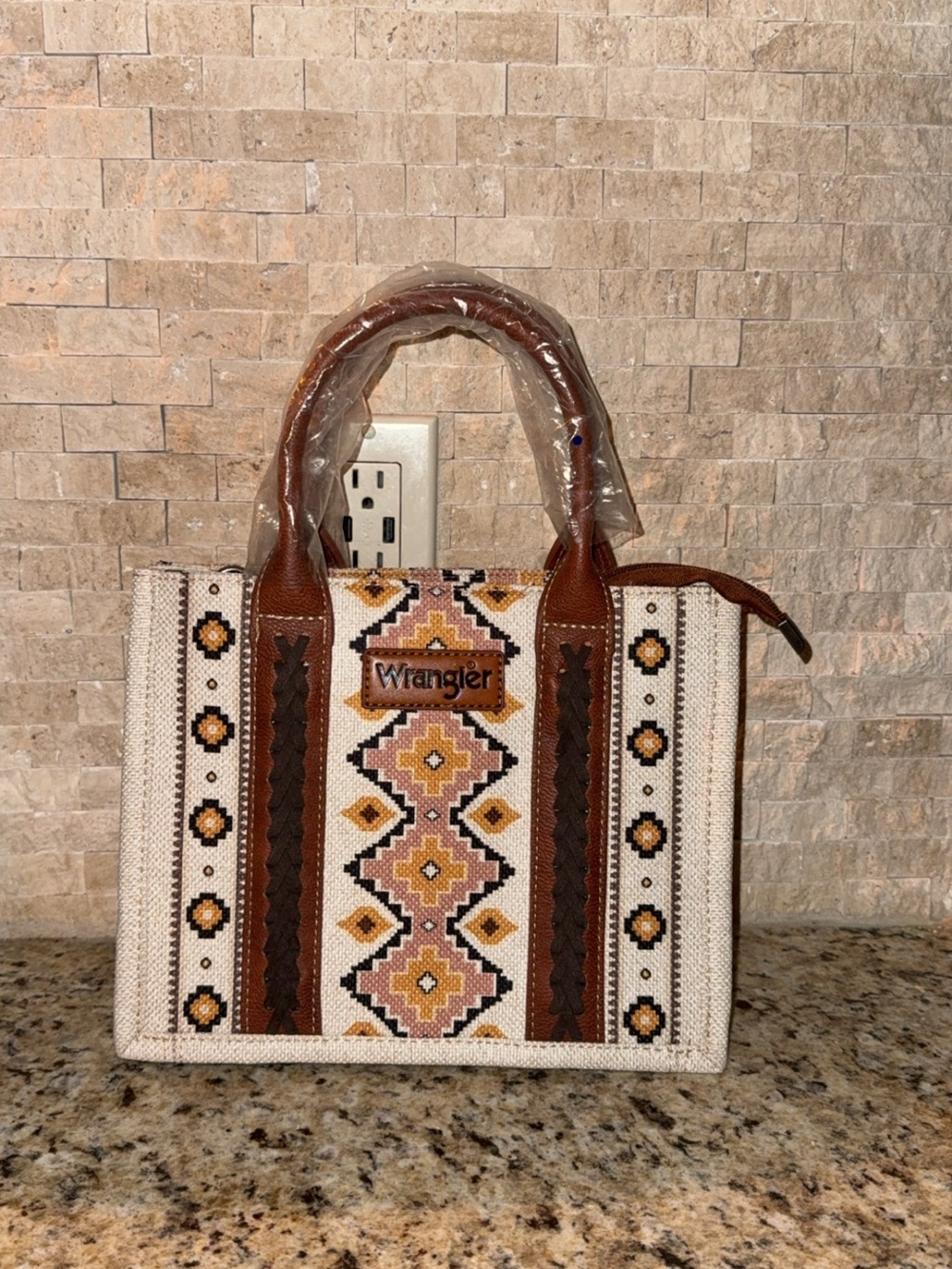 Wrangler Cream and Brown Southwestern Pattern Tote